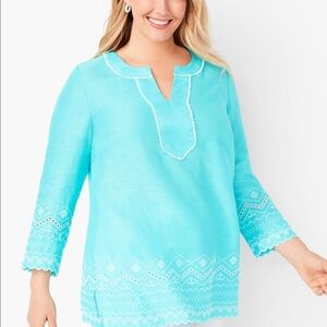 Lilly Pulitzer100%Linen Aqua Blue Top